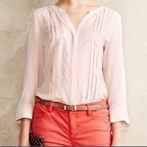 Anthropologie Maeve Light Pink Pleated Blouse